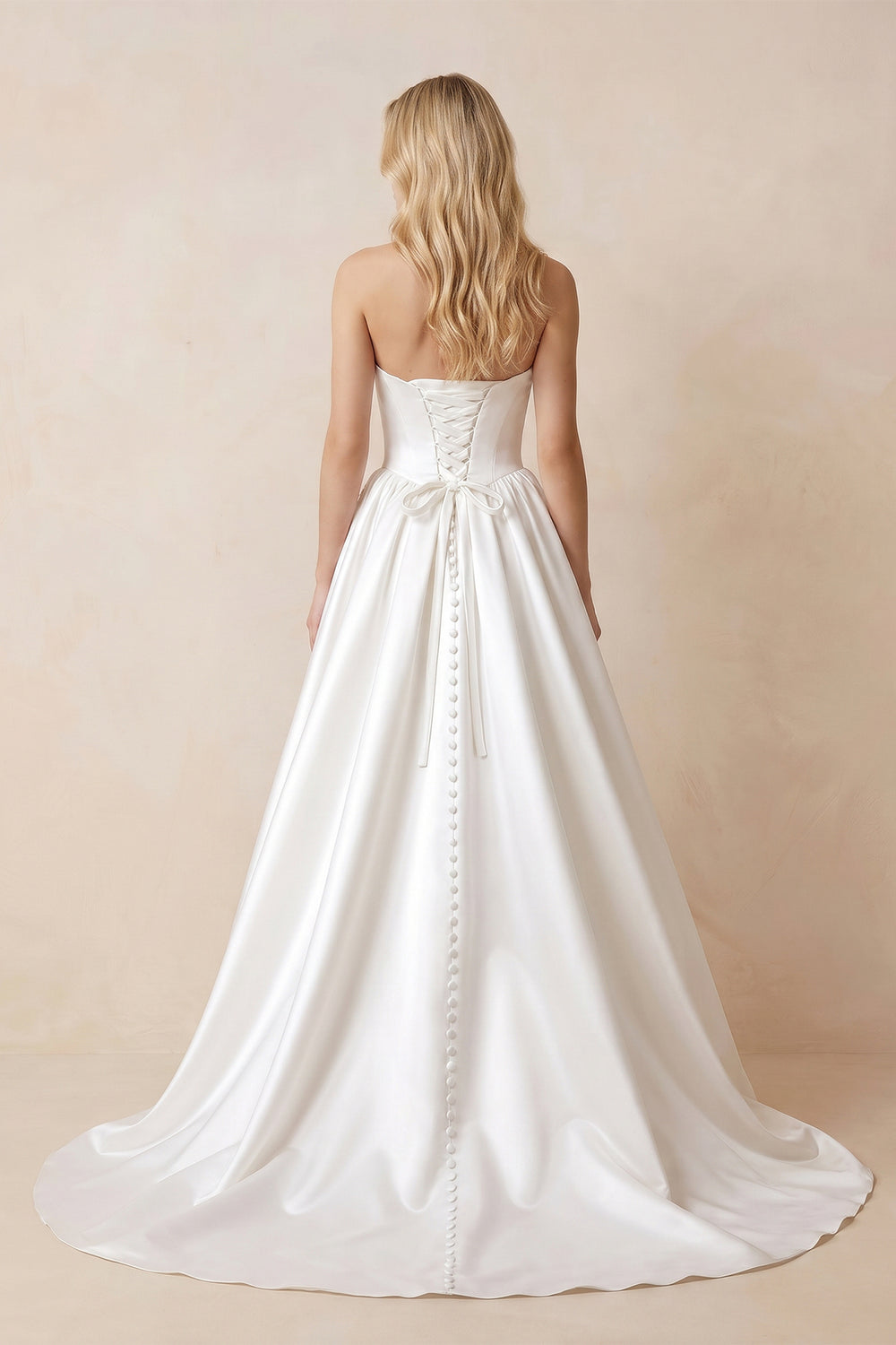 Strapless Satin Ball-Gown Corset Wedding Dress with Removable Sleeves in White