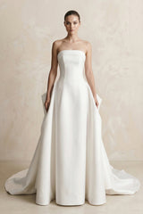 Strapless Satin Ball Gown Wedding Dress in White - KISS BRIDAL Wedding Dresses