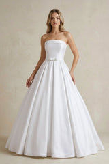 Strapless Satin Ball Gown Wedding Dress with Bow - KISS BRIDAL Wedding Dresses