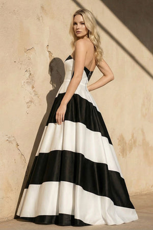 Strapless Satin Gown in Black and White - SHE IS ME