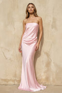 Strapless Satin Maxi Dress in Pink - KISS BRIDAL