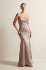 Strapless Satin Mermaid Bridesmaid Dress in Almond - KISS BRIDAL Bridesmaid Dresses