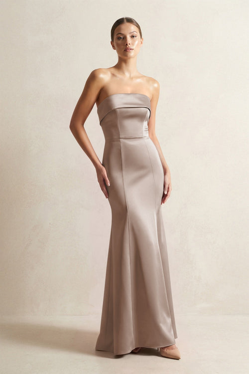 Strapless Satin Mermaid Bridesmaid Dress in Almond - KISS BRIDAL Bridesmaid Dresses