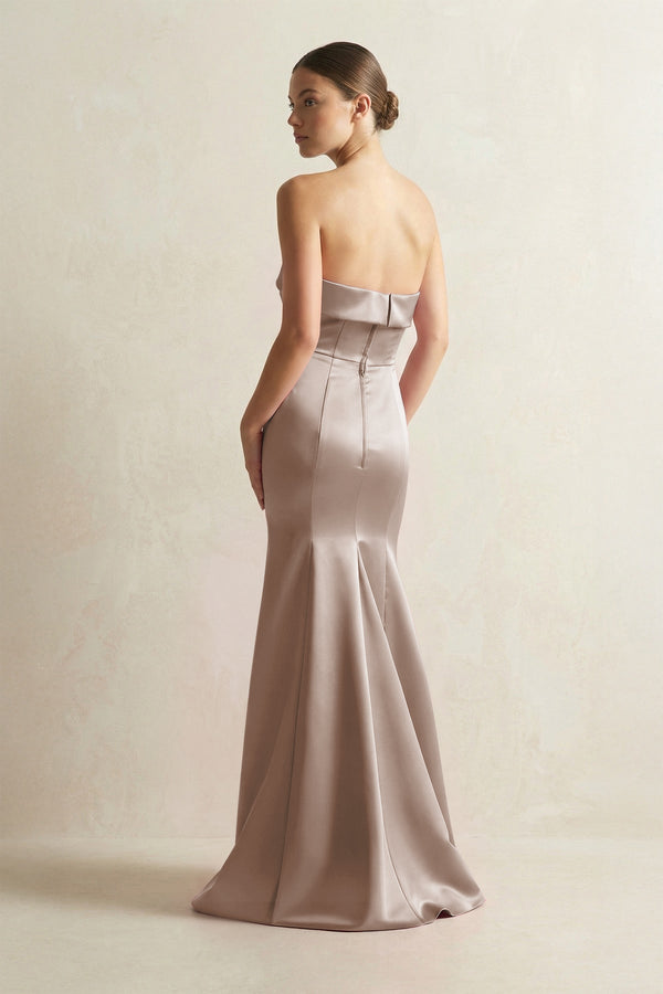 Strapless Satin Mermaid Bridesmaid Dress in Almond - KISS BRIDAL Bridesmaid Dresses