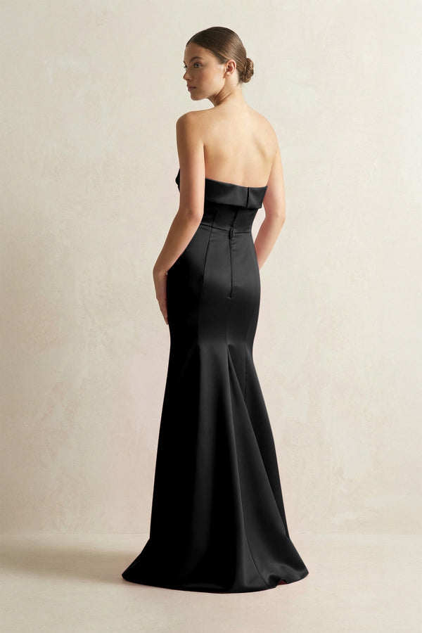 Strapless Satin Mermaid Bridesmaid Dress in Black - KISS BRIDAL Bridesmaid Dresses