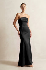 Strapless Satin Mermaid Bridesmaid Dress in Black - KISS BRIDAL Bridesmaid Dresses