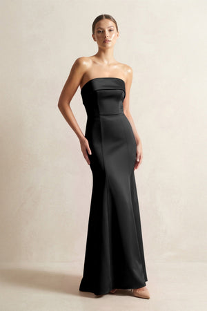 Strapless Satin Mermaid Bridesmaid Dress in Black - KISS BRIDAL Bridesmaid Dresses