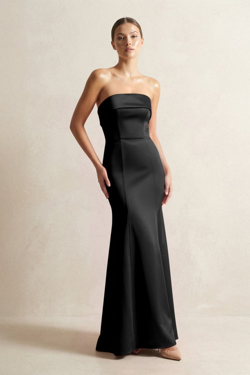Strapless Satin Mermaid Bridesmaid Dress in Black - KISS BRIDAL Bridesmaid Dresses