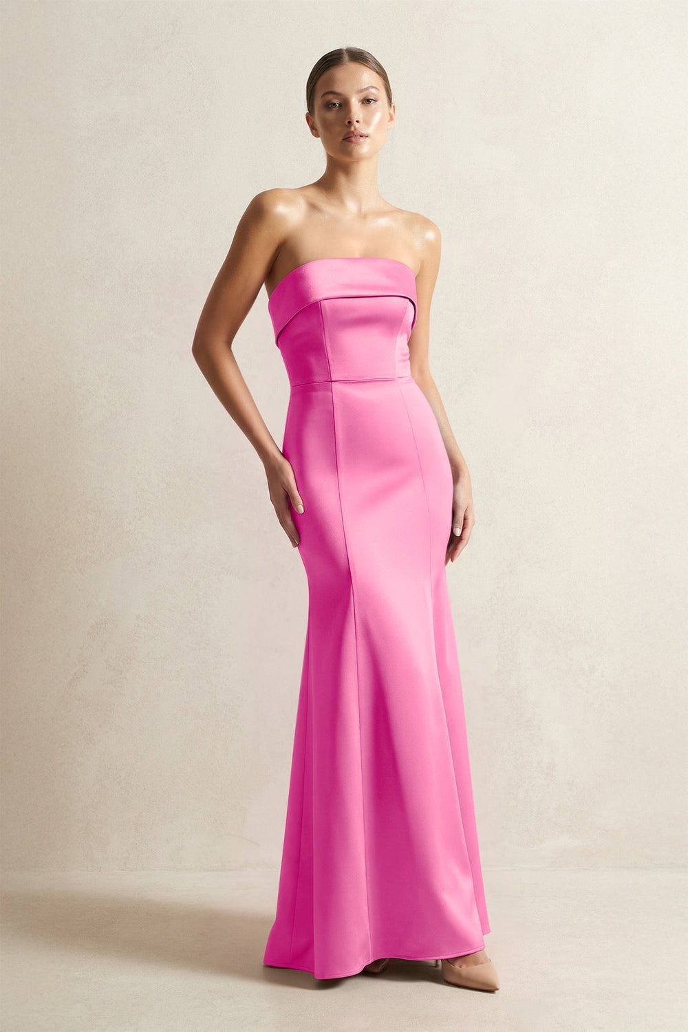 Strapless Satin Mermaid Bridesmaid Dress in Bon Bon Pink - KISS BRIDAL Bridesmaid Dresses