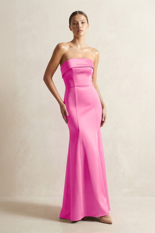 Strapless Satin Mermaid Bridesmaid Dress in Bon Bon Pink - KISS BRIDAL Bridesmaid Dresses