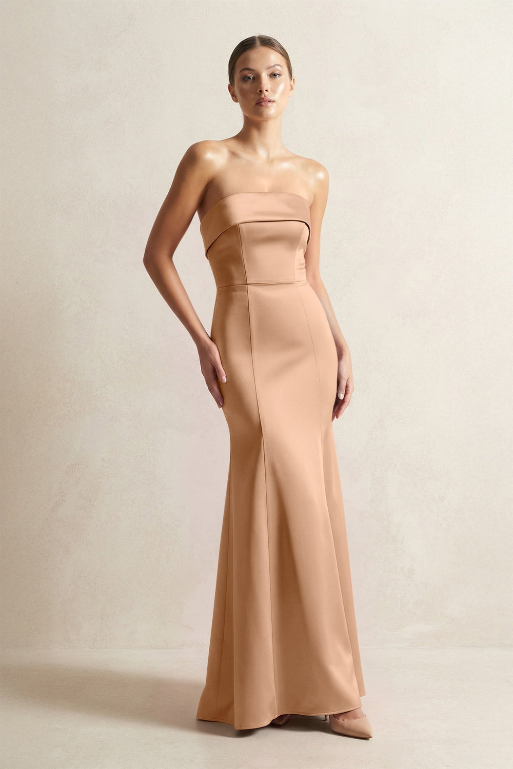 Strapless Satin Mermaid Bridesmaid Dress in Bronzer - KISS BRIDAL Bridesmaid Dresses