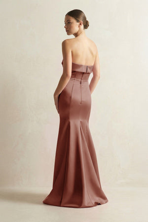 Strapless Satin Mermaid Bridesmaid Dress in Brown - KISS BRIDAL Bridesmaid Dresses
