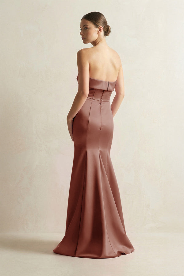 Strapless Satin Mermaid Bridesmaid Dress in Brown - KISS BRIDAL Bridesmaid Dresses