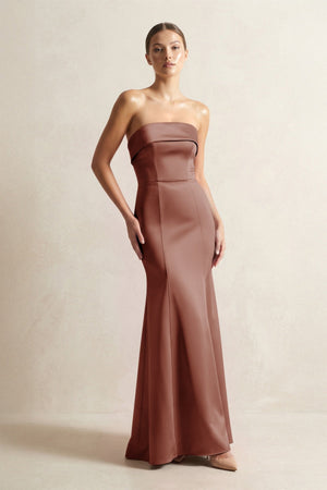 Strapless Satin Mermaid Bridesmaid Dress in Brown - KISS BRIDAL Bridesmaid Dresses