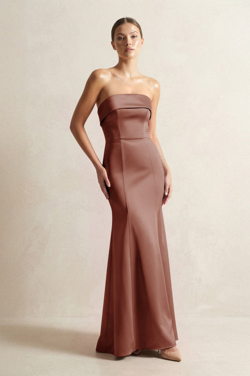 Strapless Satin Mermaid Bridesmaid Dress in Brown - KISS BRIDAL Bridesmaid Dresses