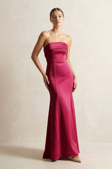 Strapless Satin Mermaid Bridesmaid Dress in Burgundy - KISS BRIDAL Bridesmaid Dresses