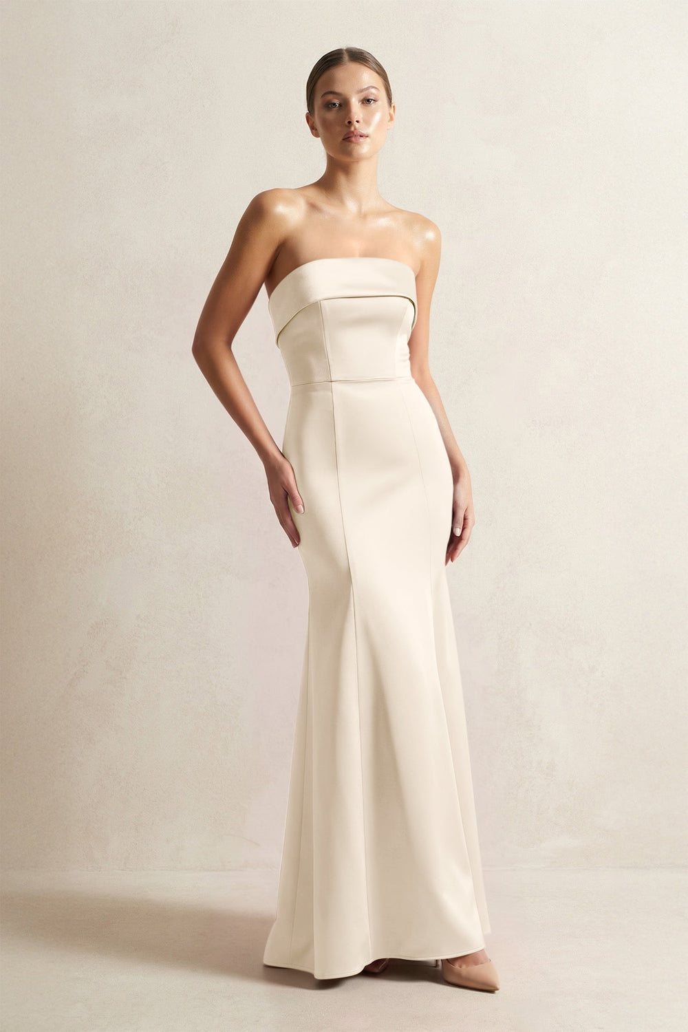Strapless Satin Mermaid Bridesmaid Dress in Buttercream - KISS BRIDAL Bridesmaid Dresses