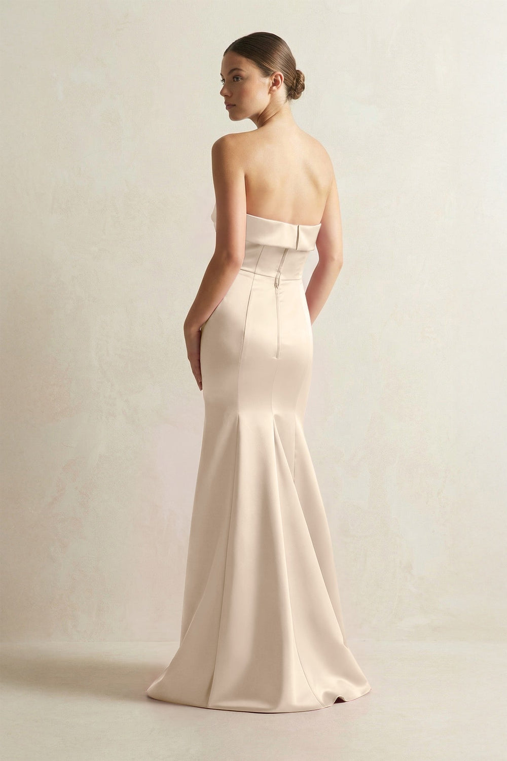 Strapless Satin Mermaid Bridesmaid Dress in Champagne - KISS BRIDAL Bridesmaid Dresses