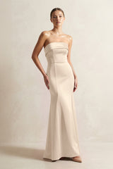 Strapless Satin Mermaid Bridesmaid Dress in Champagne - KISS BRIDAL Bridesmaid Dresses