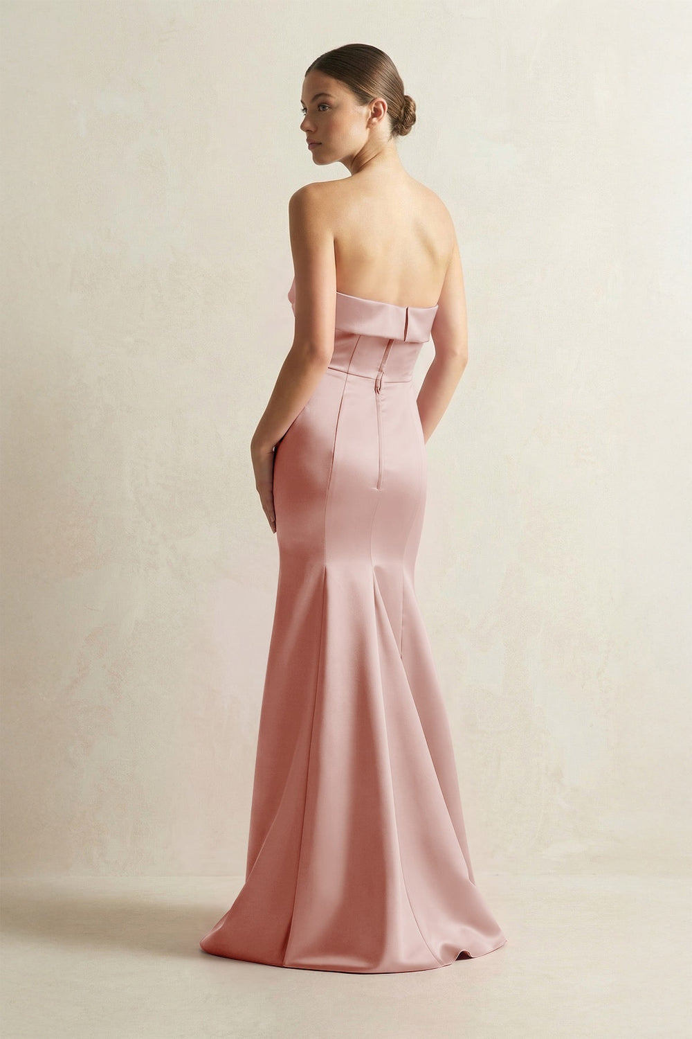 Strapless Satin Mermaid Bridesmaid Dress in Champagne Rose - KISS BRIDAL Bridesmaid Dresses
