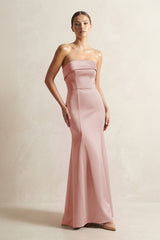 Strapless Satin Mermaid Bridesmaid Dress in Champagne Rose - KISS BRIDAL Bridesmaid Dresses