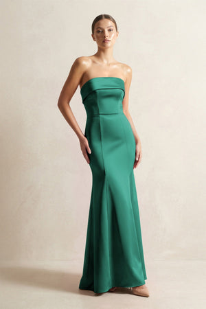 Strapless Satin Mermaid Bridesmaid Dress in Dark Green - KISS BRIDAL Bridesmaid Dresses