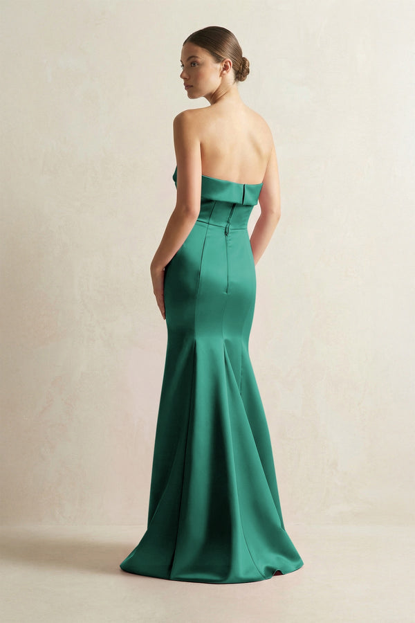 Strapless Satin Mermaid Bridesmaid Dress in Dark Green - KISS BRIDAL Bridesmaid Dresses