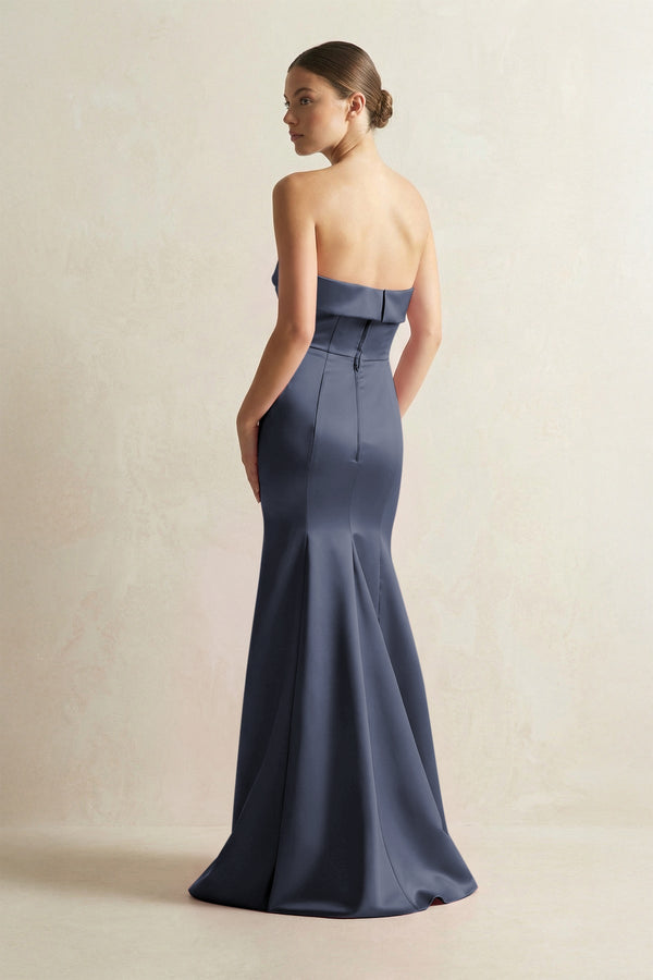 Strapless Satin Mermaid Bridesmaid Dress in Dark Navy - KISS BRIDAL Bridesmaid Dresses
