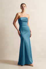 Strapless Satin Mermaid Bridesmaid Dress in Dark Teal - KISS BRIDAL Bridesmaid Dresses