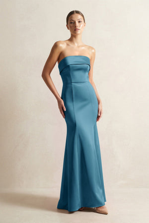 Strapless Satin Mermaid Bridesmaid Dress in Dark Teal - KISS BRIDAL Bridesmaid Dresses