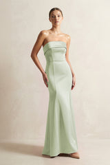 Strapless Satin Mermaid Bridesmaid Dress in Dusty Sage - KISS BRIDAL Bridesmaid Dresses