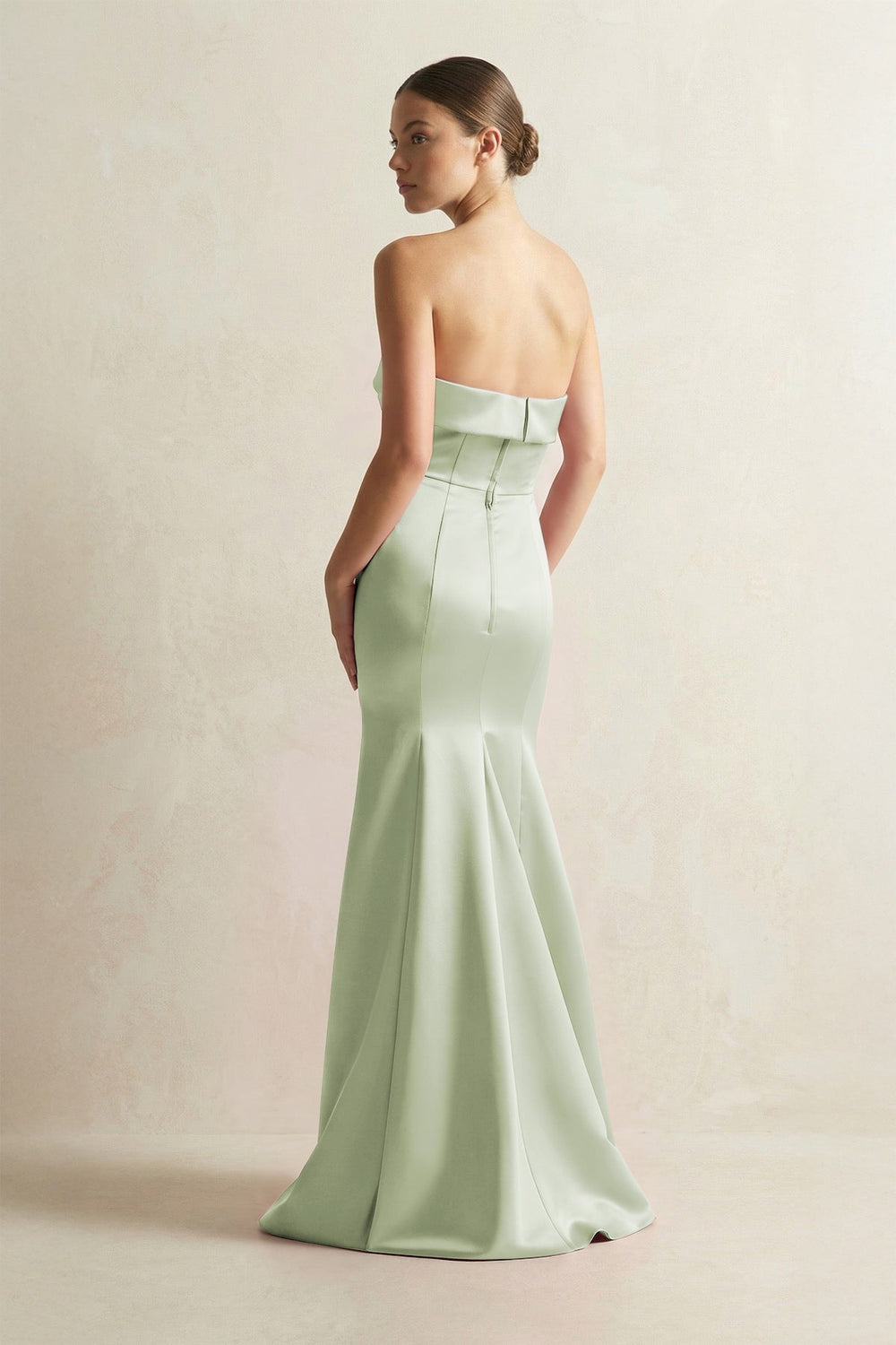 Strapless Satin Mermaid Bridesmaid Dress in Dusty Sage - KISS BRIDAL Bridesmaid Dresses