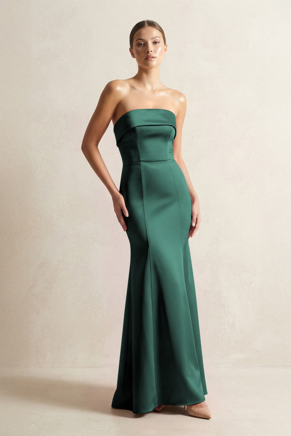 Strapless Satin Mermaid Bridesmaid Dress in Emerald - KISS BRIDAL Bridesmaid Dresses