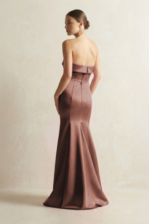 Strapless Satin Mermaid Bridesmaid Dress in Espresso - KISS BRIDAL Bridesmaid Dresses