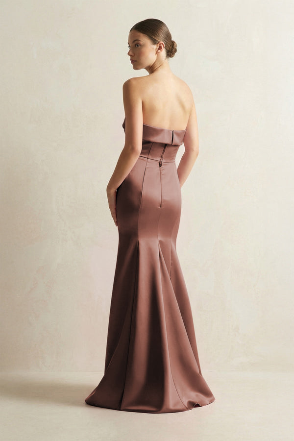 Strapless Satin Mermaid Bridesmaid Dress in Espresso - KISS BRIDAL Bridesmaid Dresses