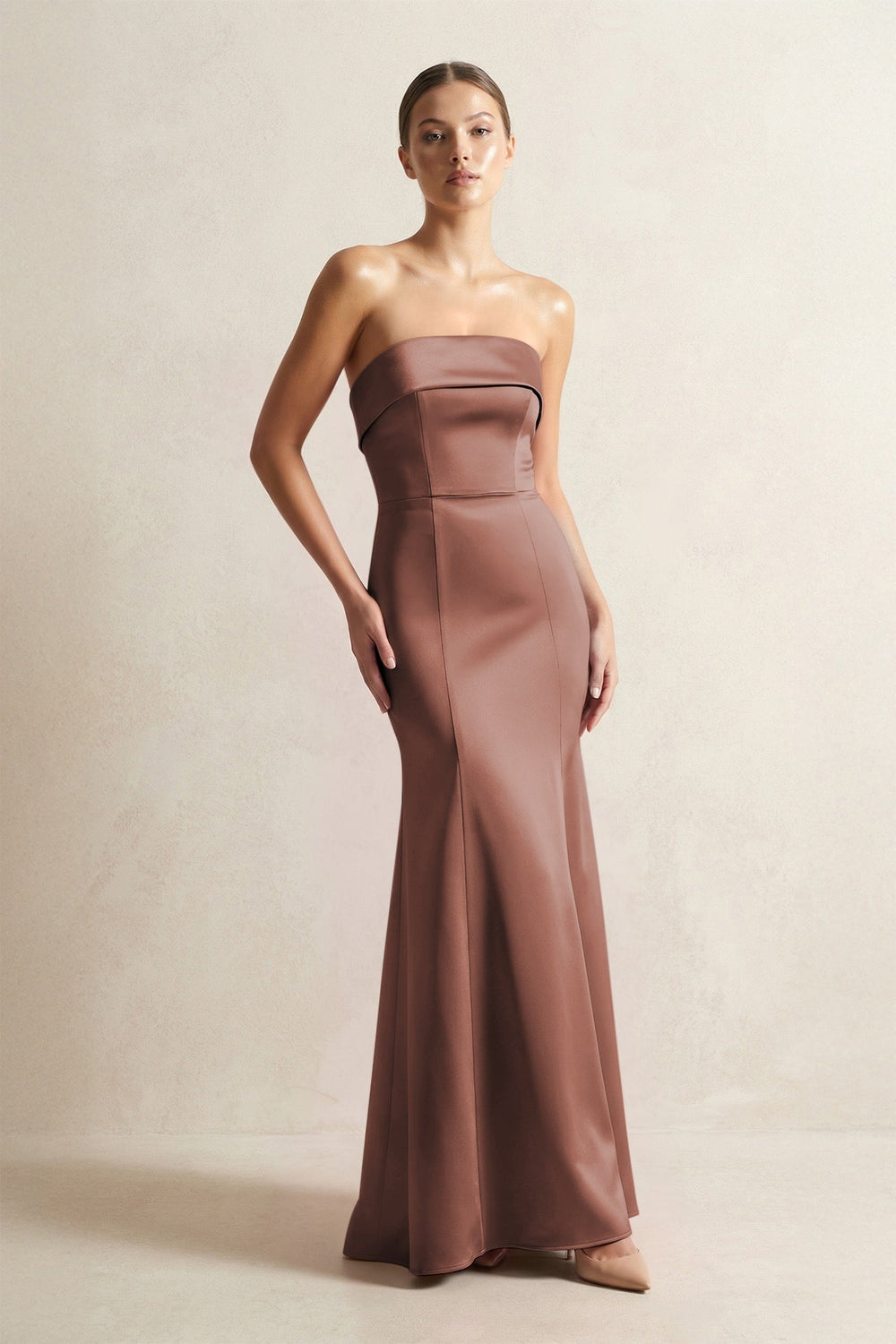 Strapless Satin Mermaid Bridesmaid Dress in Espresso - KISS BRIDAL Bridesmaid Dresses