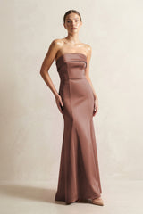 Strapless Satin Mermaid Bridesmaid Dress in Espresso - KISS BRIDAL Bridesmaid Dresses