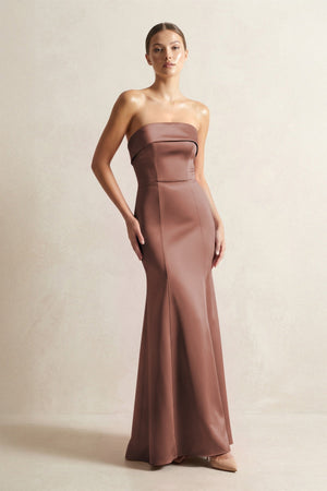 Strapless Satin Mermaid Bridesmaid Dress in Espresso - KISS BRIDAL Bridesmaid Dresses