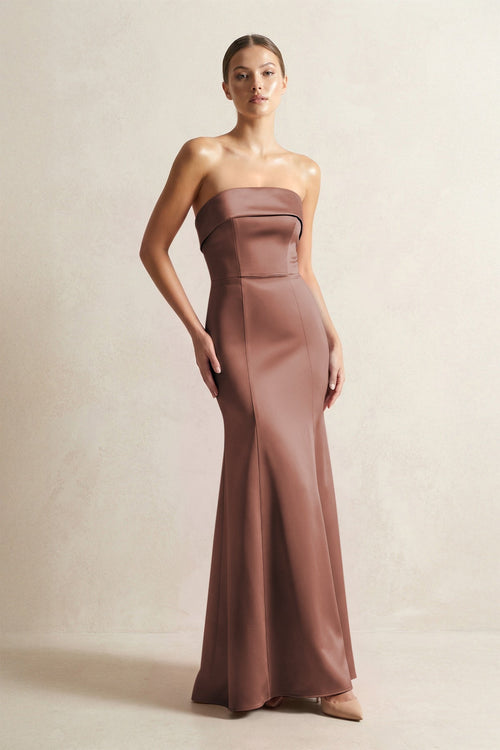Strapless Satin Mermaid Bridesmaid Dress in Espresso - KISS BRIDAL Bridesmaid Dresses