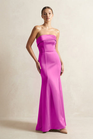 Strapless Satin Mermaid Bridesmaid Dress in Fuchsia - KISS BRIDAL Bridesmaid Dresses