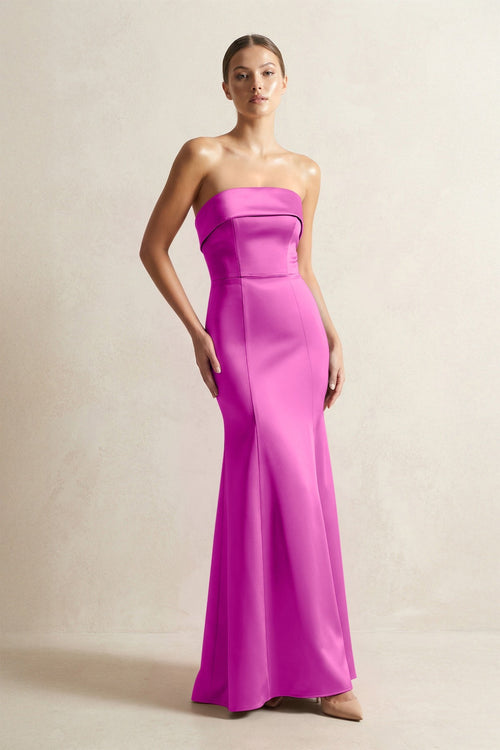 Strapless Satin Mermaid Bridesmaid Dress in Fuchsia - KISS BRIDAL Bridesmaid Dresses