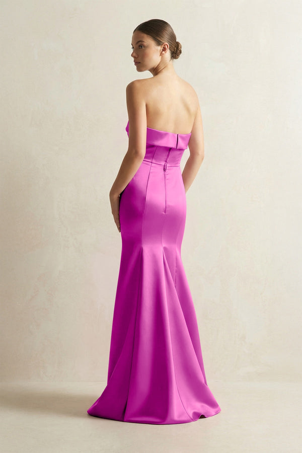 Strapless Satin Mermaid Bridesmaid Dress in Fuchsia - KISS BRIDAL Bridesmaid Dresses