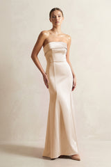 Strapless Satin Mermaid Bridesmaid Dress in Golden Champagne - KISS BRIDAL Bridesmaid Dresses