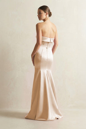 Strapless Satin Mermaid Bridesmaid Dress in Golden Champagne - KISS BRIDAL Bridesmaid Dresses