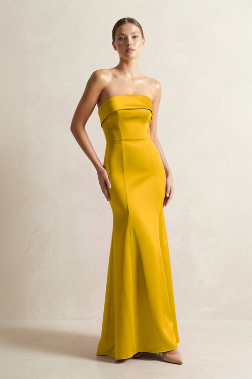 Strapless Satin Mermaid Bridesmaid Dress in Marigold - KISS BRIDAL Bridesmaid Dresses