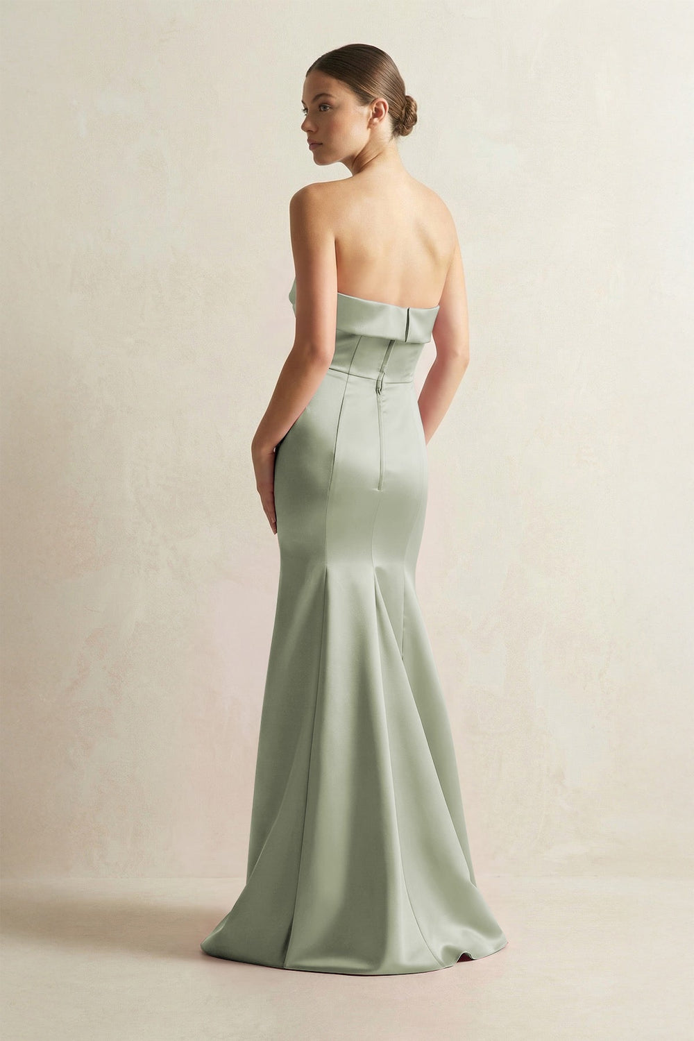 Strapless Satin Mermaid Bridesmaid Dress in Matcha - KISS BRIDAL Bridesmaid Dresses