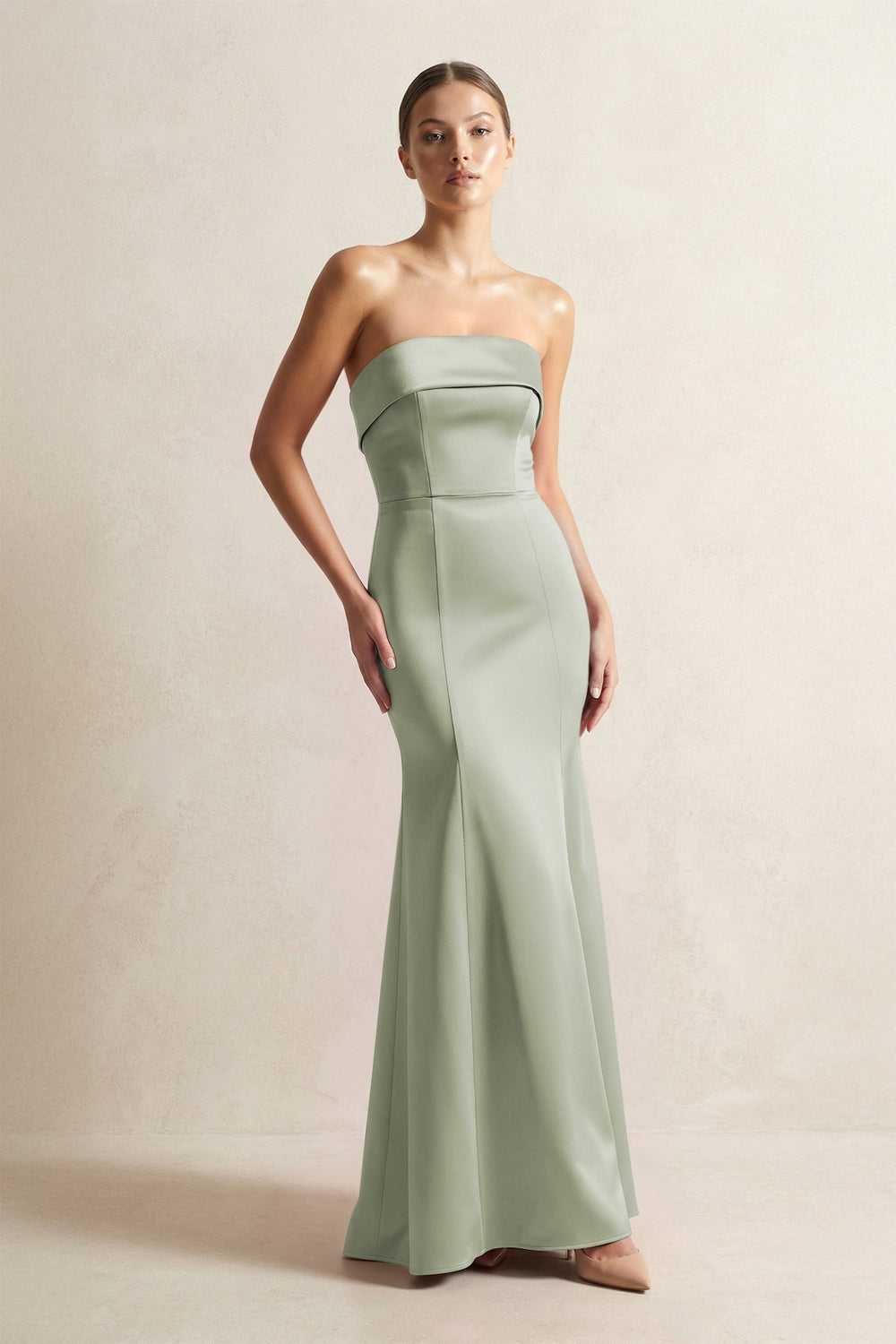 Strapless Satin Mermaid Bridesmaid Dress in Matcha - KISS BRIDAL Bridesmaid Dresses