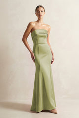 Strapless Satin Mermaid Bridesmaid Dress in Moss Green - KISS BRIDAL Bridesmaid Dresses