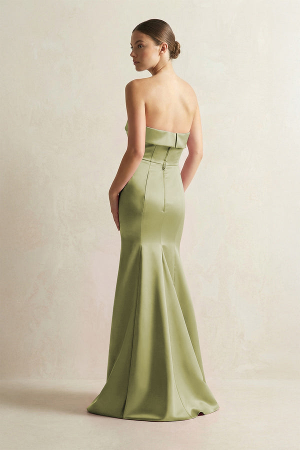 Strapless Satin Mermaid Bridesmaid Dress in Moss Green - KISS BRIDAL Bridesmaid Dresses