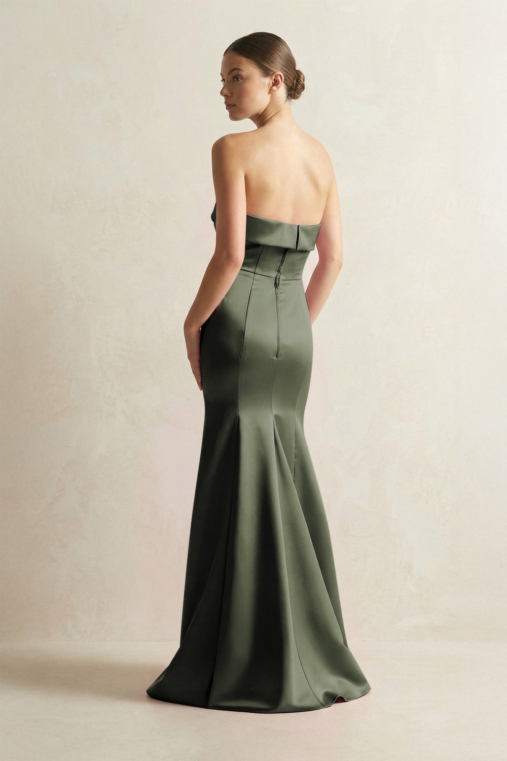 Strapless Satin Mermaid Bridesmaid Dress in Olive - KISS BRIDAL Bridesmaid Dresses